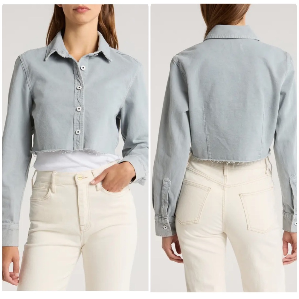 NEW Size XS SLVRLAKE Crop Raw Hem Button-Up 100% Cotton Denim Shirt Jacket